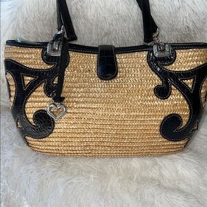 BRIGHTON Wicker Purse W/ Black Croc Straps